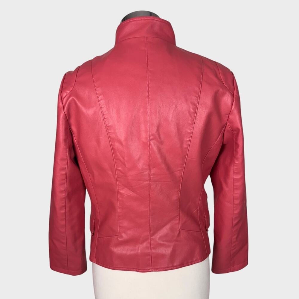 Chou Yatou Medium Pink Faux Leather Moto Jacket - Picture 4 of 8